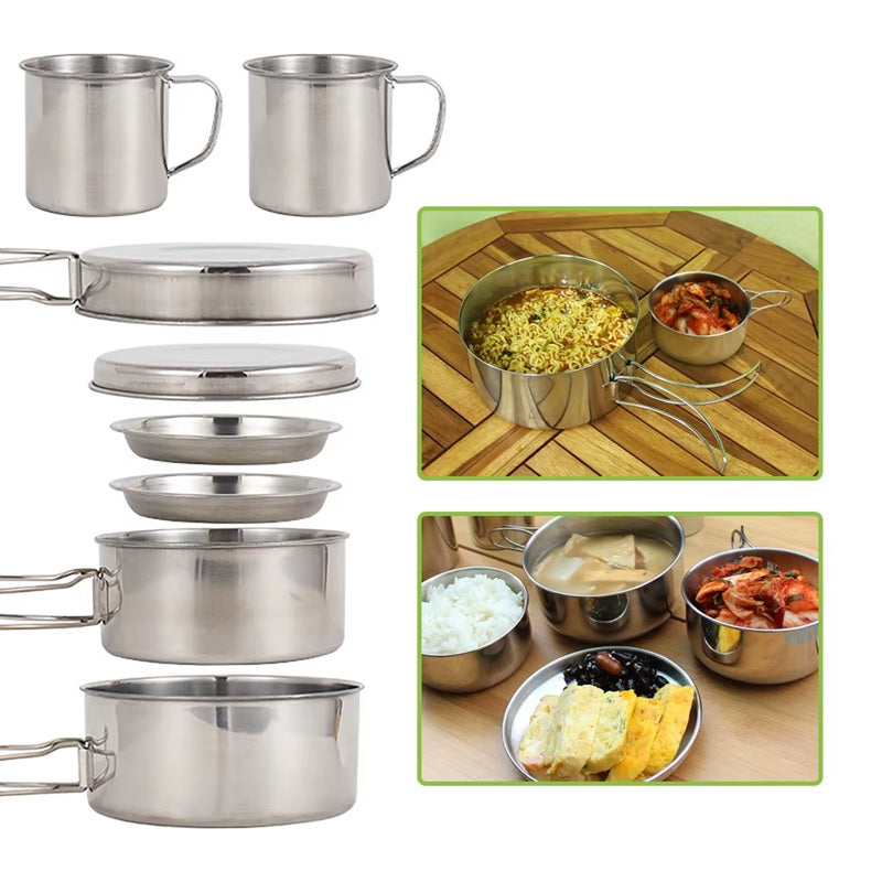 Stainless Steel Camping Cookware: 8pcs Kit for Hiking & Backpacking