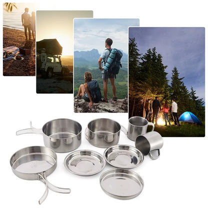Stainless Steel Camping Cookware: 8pcs Kit for Hiking & Backpacking