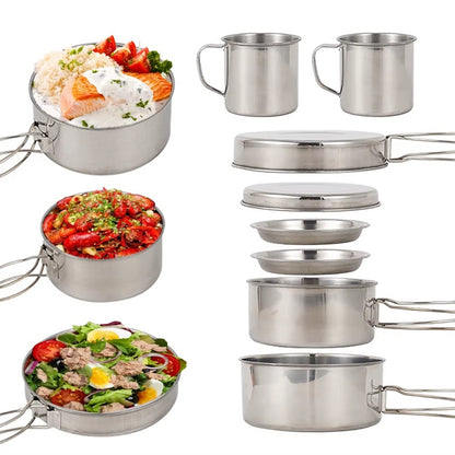 Stainless Steel Camping Cookware: 8pcs Kit for Hiking & Backpacking