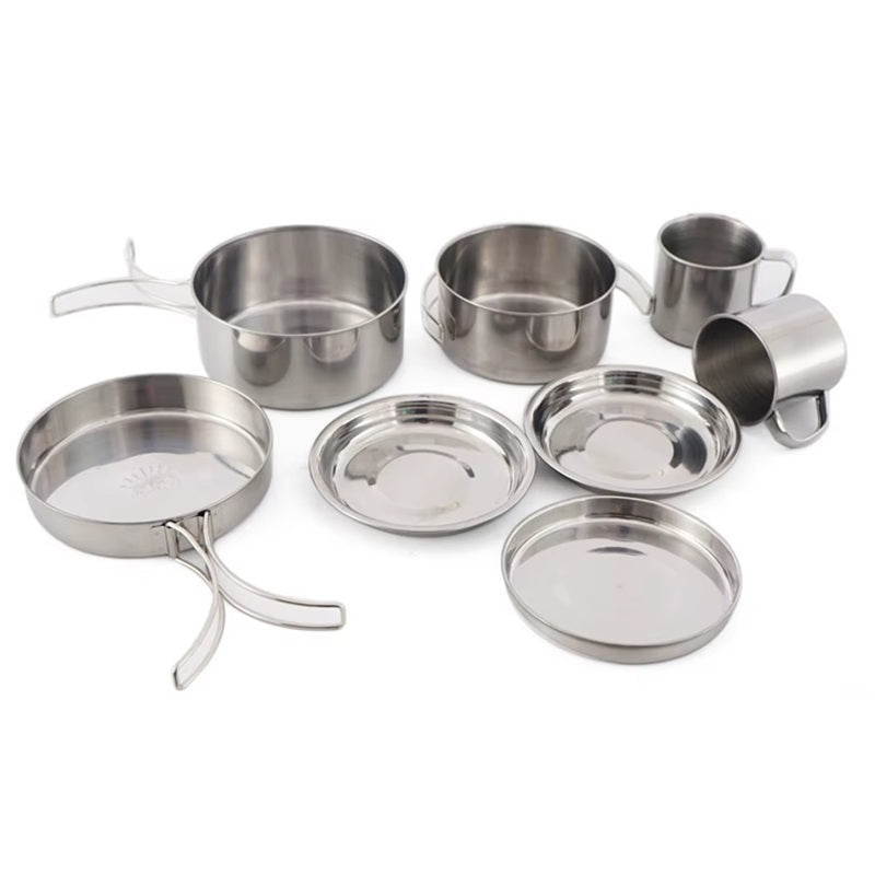 Stainless Steel Camping Cookware: 8pcs Kit for Hiking & Backpacking
