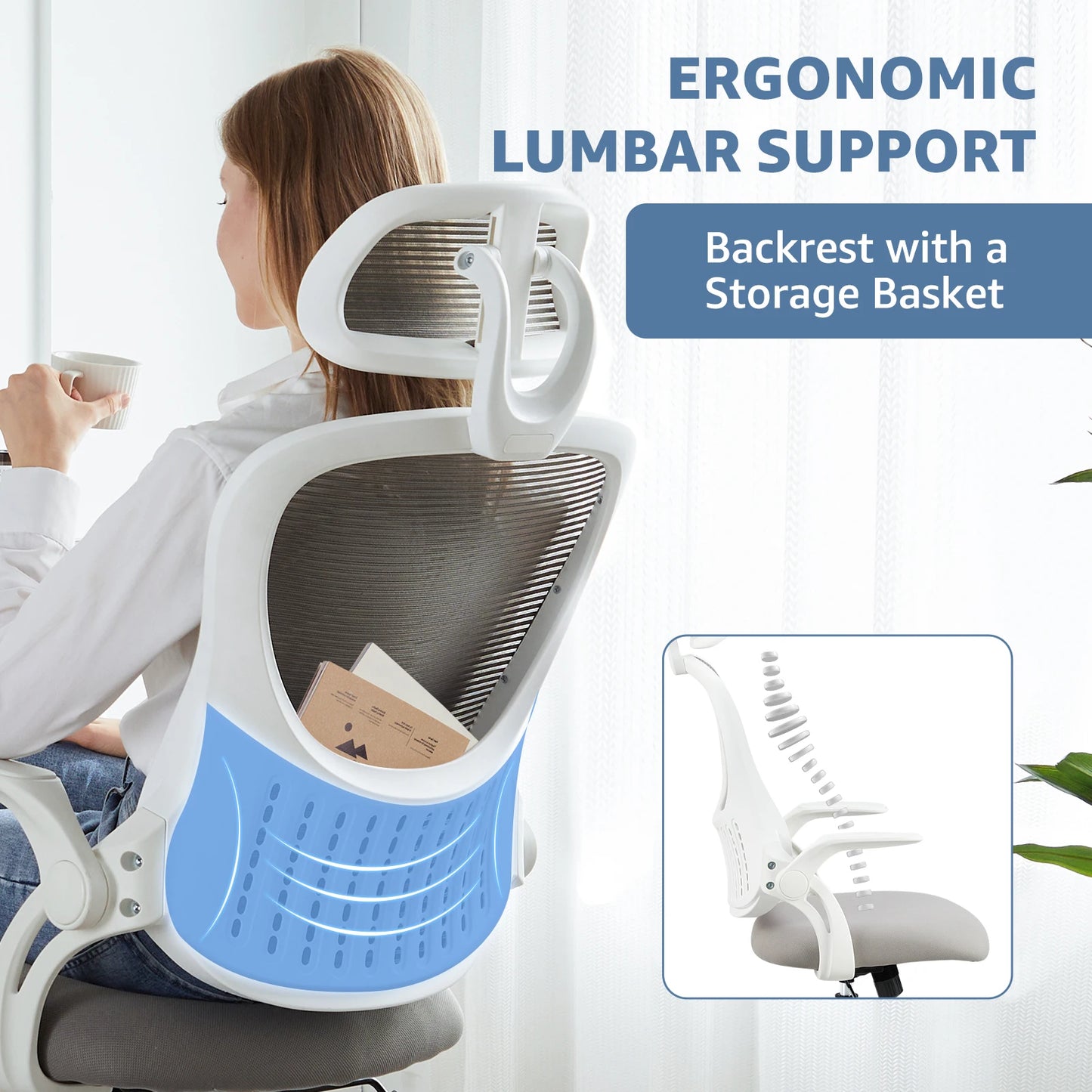 Ergonomic Mesh Office Chair - Lumbar Support & Flip-up Arms