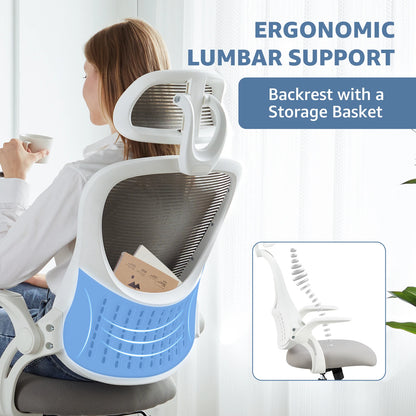 Ergonomic Mesh Office Chair - Lumbar Support & Flip-up Arms