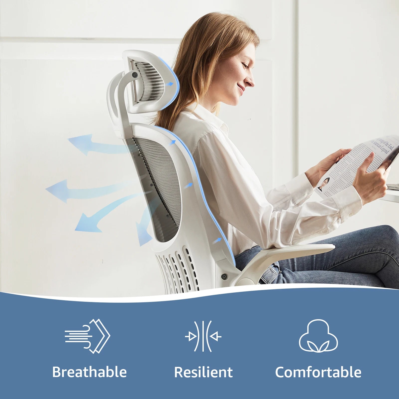 Ergonomic Mesh Office Chair - Lumbar Support & Flip-up Arms