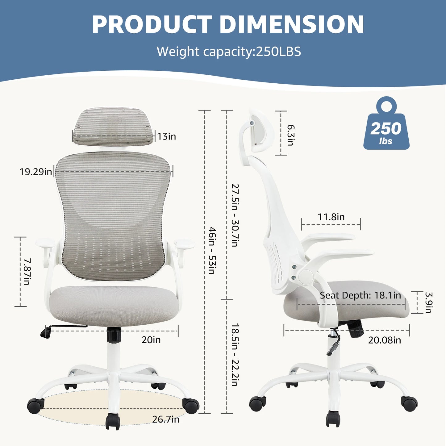 Ergonomic Mesh Office Chair - Lumbar Support & Flip-up Arms