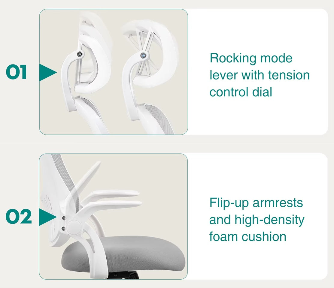 Ergonomic Mesh Office Chair - Lumbar Support & Flip-up Arms